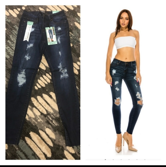 Denim - DISTRESSED MID RISE SKINNY JEANS